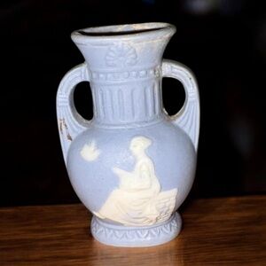 Vintage Miniature Jasperware Wedgewood Blue Vase White Cameo Occupied Japan 3"